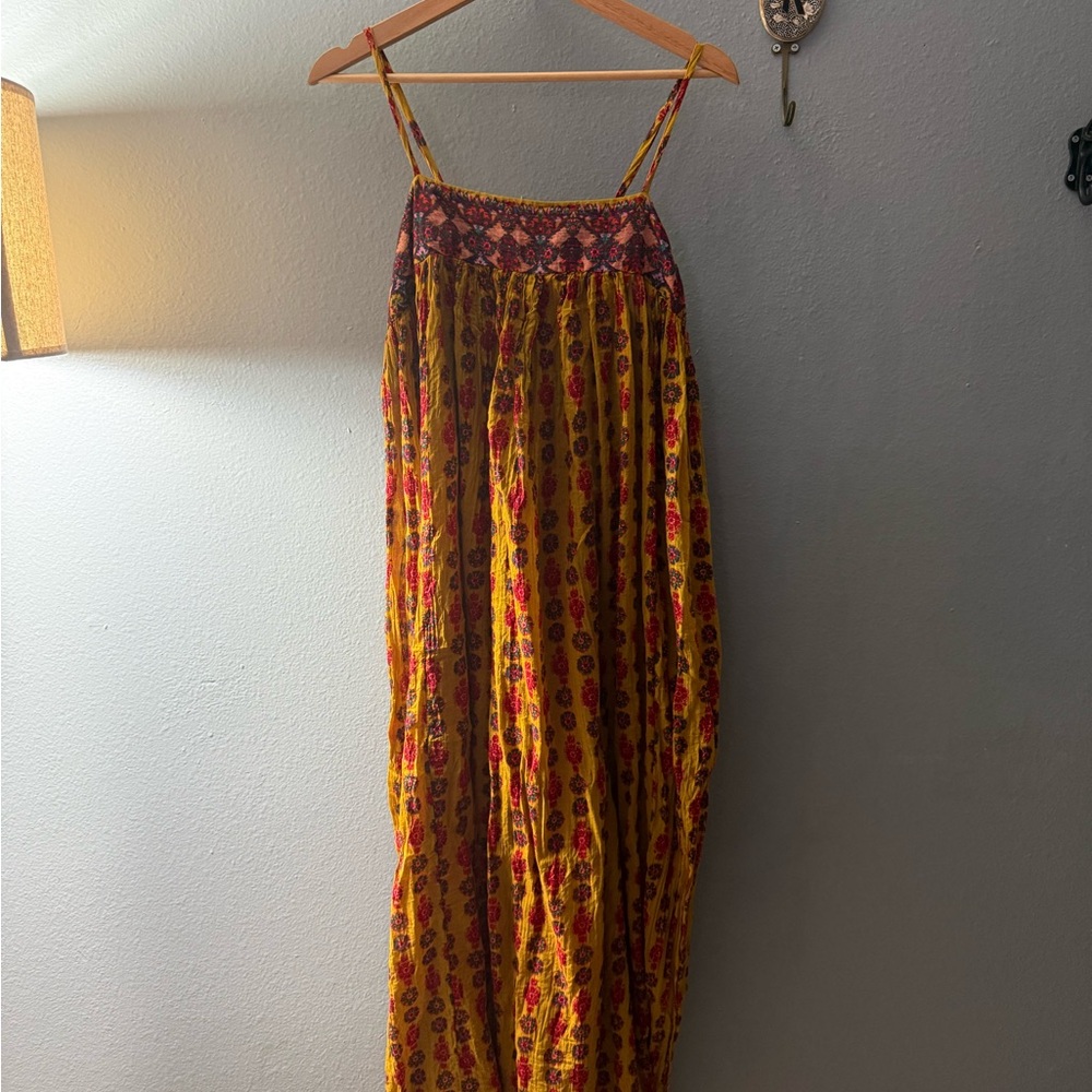 Free People Mustard Yellow Floral Print Maxi Dress